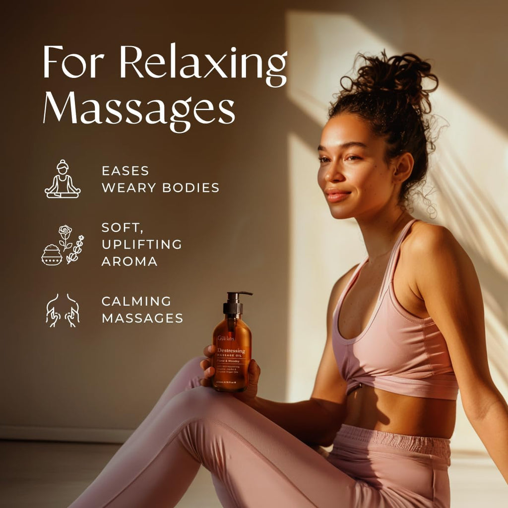 Gya Labs Destressing Massage Oil - 6.76 Fl Oz - Non-Greasy Formula for Sore Muscles, Deep Relaxation & All Skin Types - Suitable for Men & Women