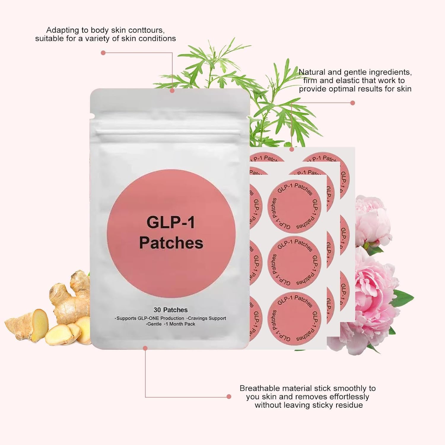 GLP-1 Patches with L Glutamine, Berberine, Chromium, Pomegranate and Cinnamon - （30 Count-z1）