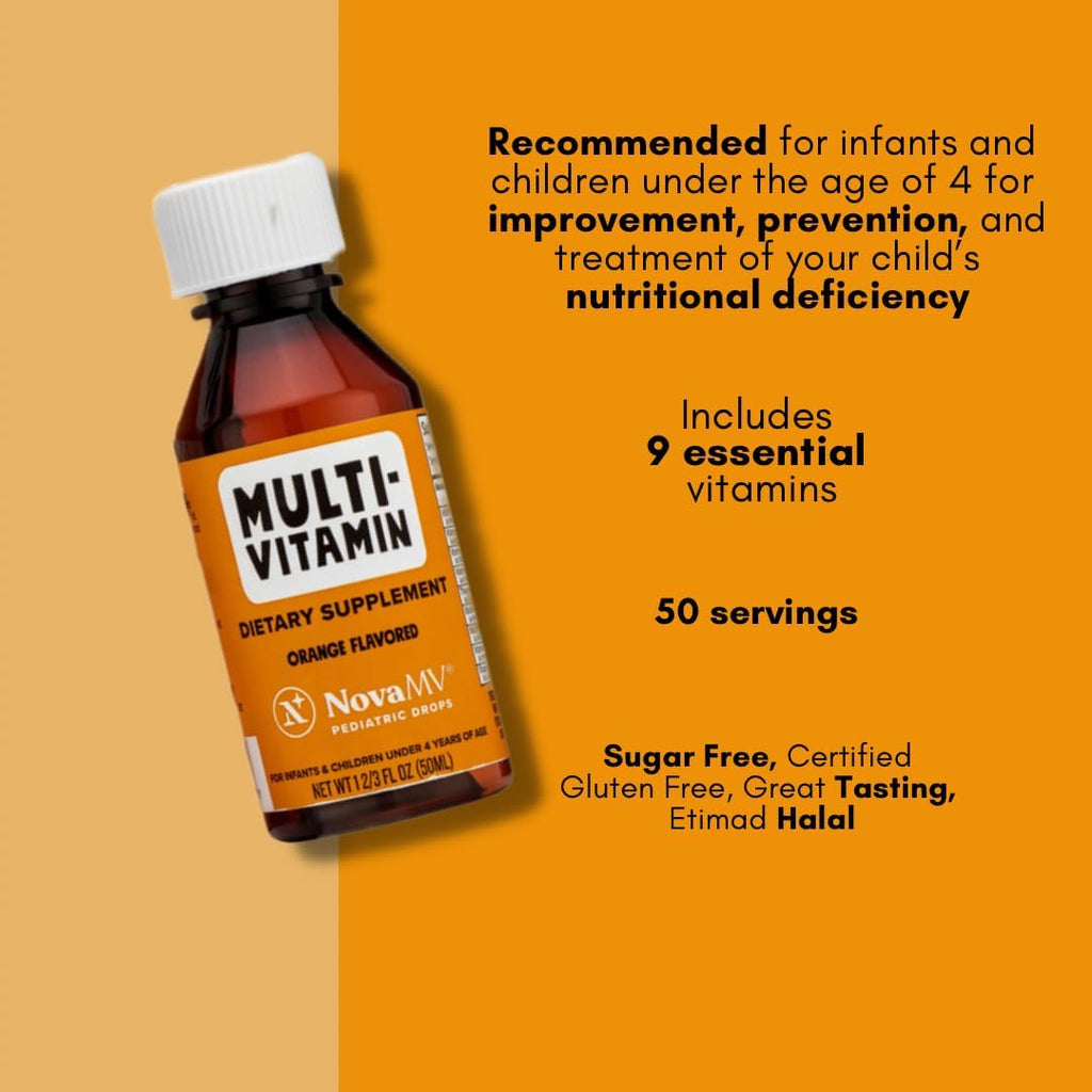 NovaFerrum MMM | Multivitamin for Kids, Infants and Toddlers | Vitamin C, D3, E | Gluten Free Certified | Sugar Free | No Artificial Colors | Ages 4 & Under | Orange Flavored | 2 Fl Oz (50 mL)