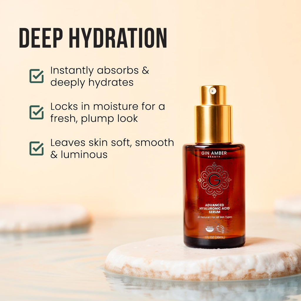 Gin Amber Beauty - Advanced Hyaluronic Acid Serum For Face - Hydrating Facial Serum - Face Serum Hyaluronic Acid (1 fl. oz, 30 ml)