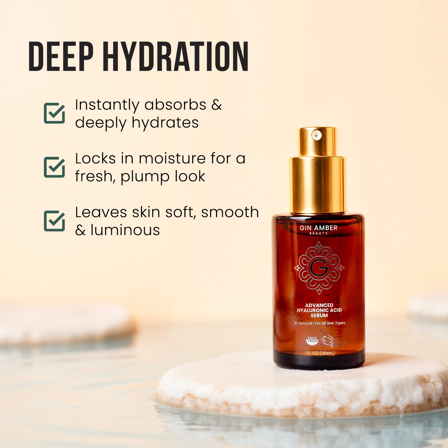 Gin Amber Beauty - Advanced Hyaluronic Acid Serum For Face - Hydrating Facial Serum - Face Serum Hyaluronic Acid (1 fl. oz, 30 ml)