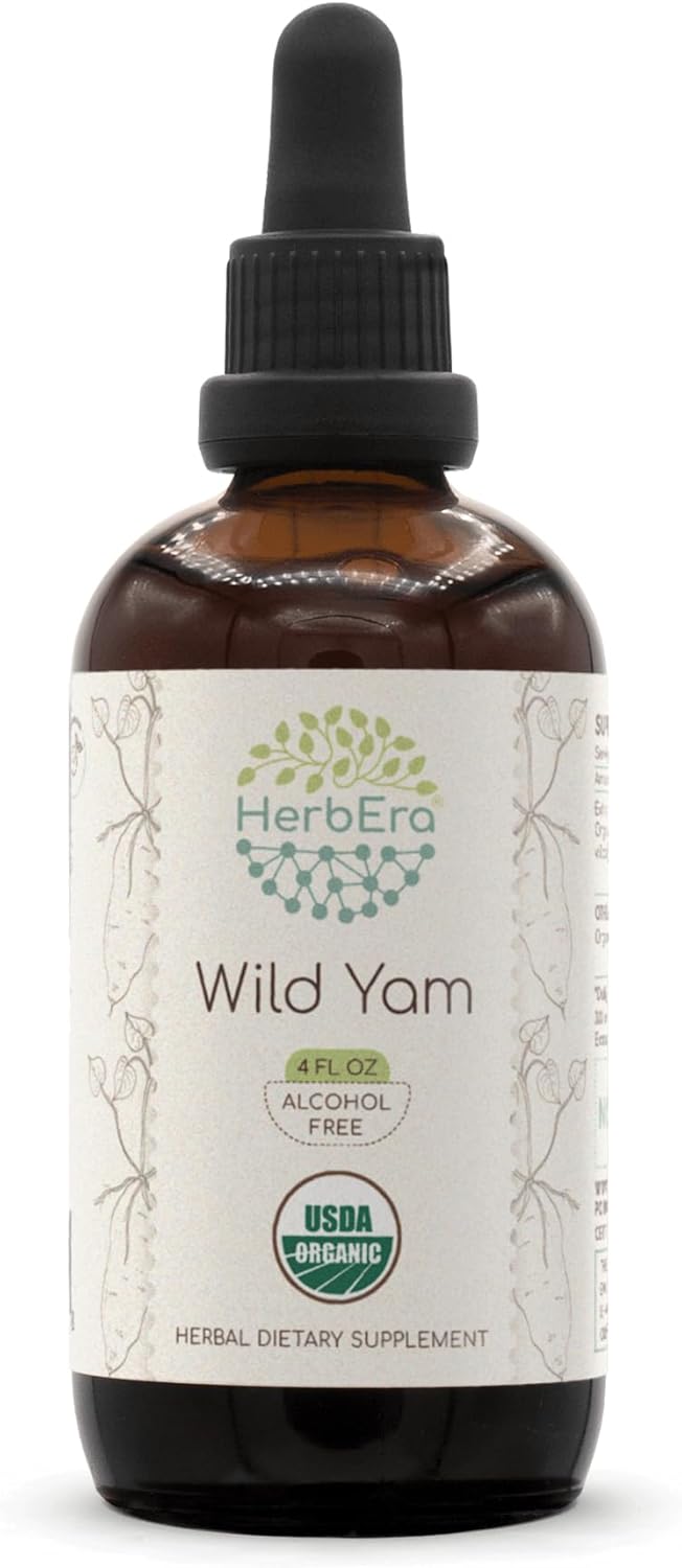 Wild Yam B120 USDA Organic Alcohol-Free Herbal Extract Tincture, Concentrated Liquid Drops Natural Wild Yam (Dioscorea Villosa) Dried Root 4 fl oz