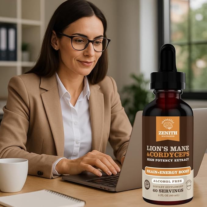 Lion’s Mane & Cordyceps Supplement – Brain & Energy Support – Focus, Memory, Clarity, Immunity – Vegan, Alcohol-Free Tincture – Up-to 2-Month Supply, 2 fl oz