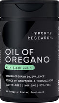 Sports Research® Oil of Oregano 9500mg w/Black Cumin Seed Oil & Ginger Oil - 3-1 Antioxidant Combination Supplement Rich in Thymoquinone & Carvacrol - Gluten Free · Non-GMO - 60 Softgels