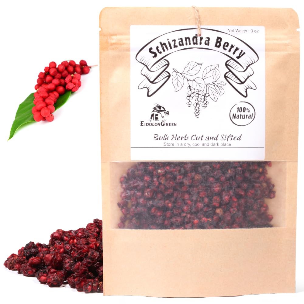EidolonGreen [China Medicinal Herb] Dried Schisandra Berries (Schisandra/Wuweizi) – 100% Natural Five-Flavor Fruit Herbal Tea, 3 oz (88g)