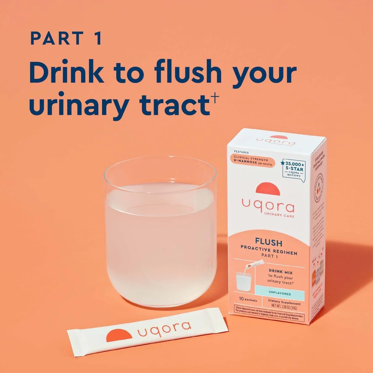 Uqora Flush - Urinary Tract* with D-Mannose, Vitamin C, Vitamin B6, Potassium, Magnesium & Calcium - Gluten-Free & Vegan - Unflavored - 10 Packets (1 Pack)