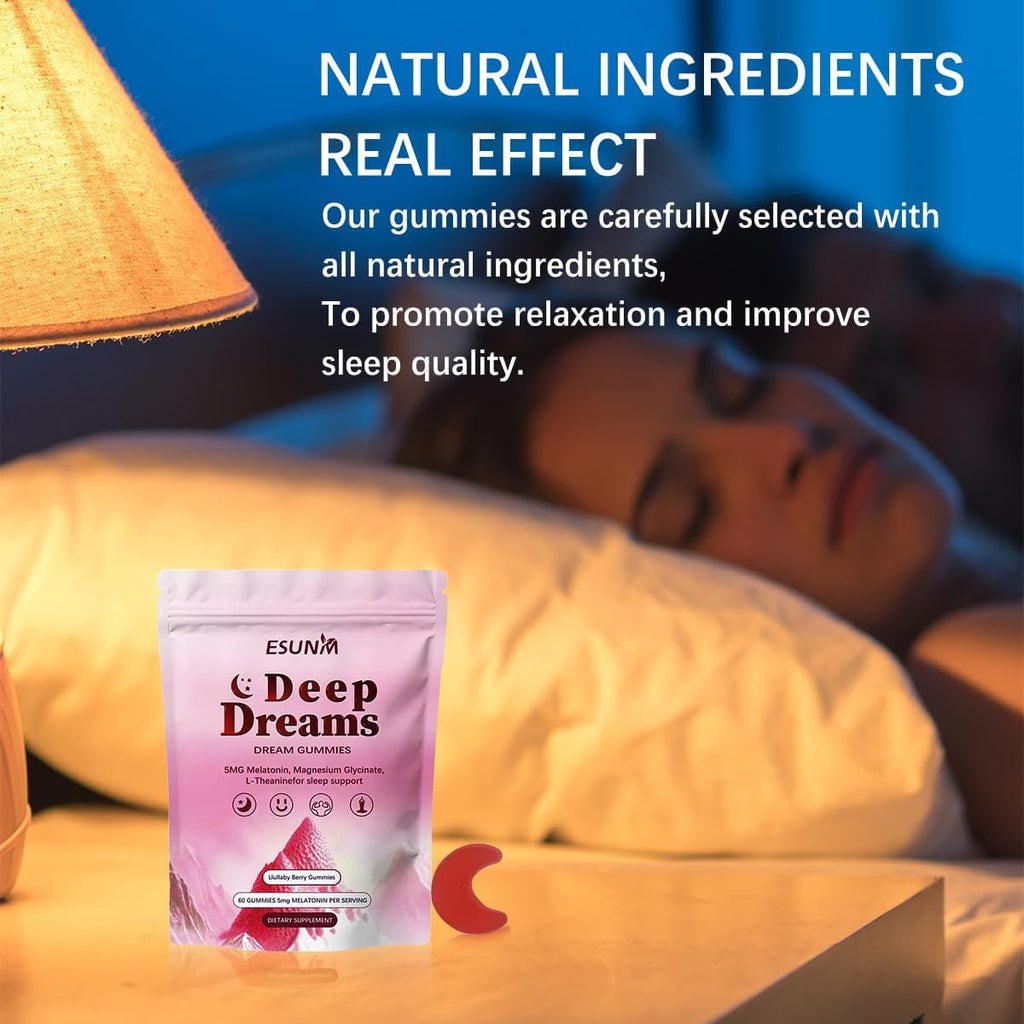 Deep Dream Sleep Gummies with 5mg Melatonin, Magnesium, Glycinate, L-Theanine for Sleep Support- Non-Habit Forming Sleep Supplement,60 Gummies, 30 Day Supply