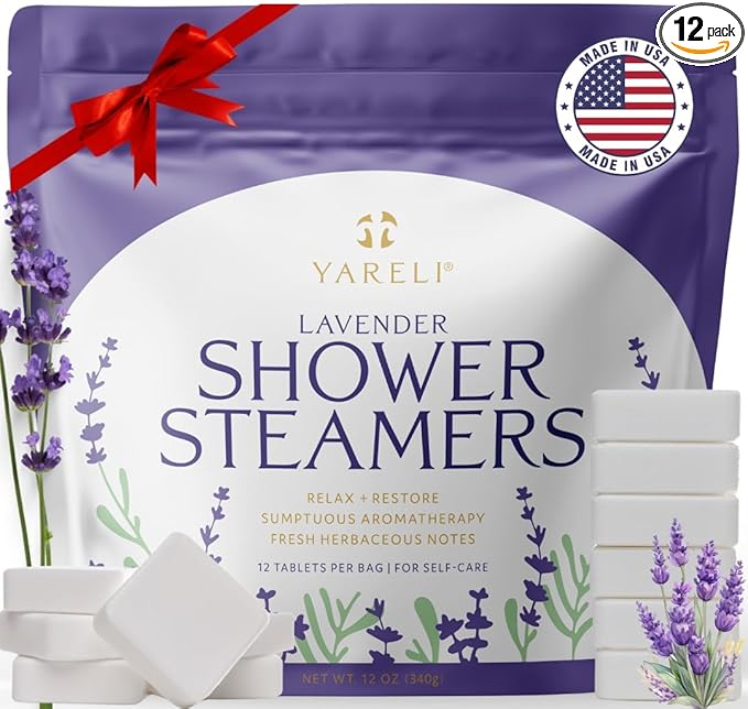 Yareli Shower Steamers Aromatherapy, 12 Pack, for Women and Men - Sinus Relief and Self Care Birthday and Relaxation Spa Gift - Lavender