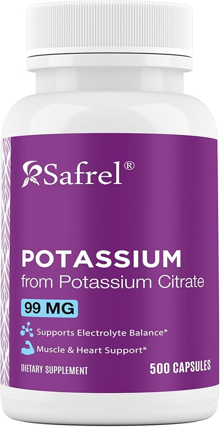 Safrel | Potassium Citrate Capsules | 500 mg Potassium Citrate + 99 mg Potassium | 500 Servings | Electrolyte Balance Support | Vegan Non-GMO | Gluten Free Halal