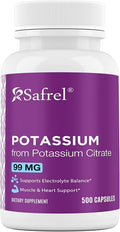 Safrel | Potassium Citrate Capsules | 500 mg Potassium Citrate + 99 mg Potassium | 500 Servings | Electrolyte Balance Support | Vegan Non-GMO | Gluten Free Halal