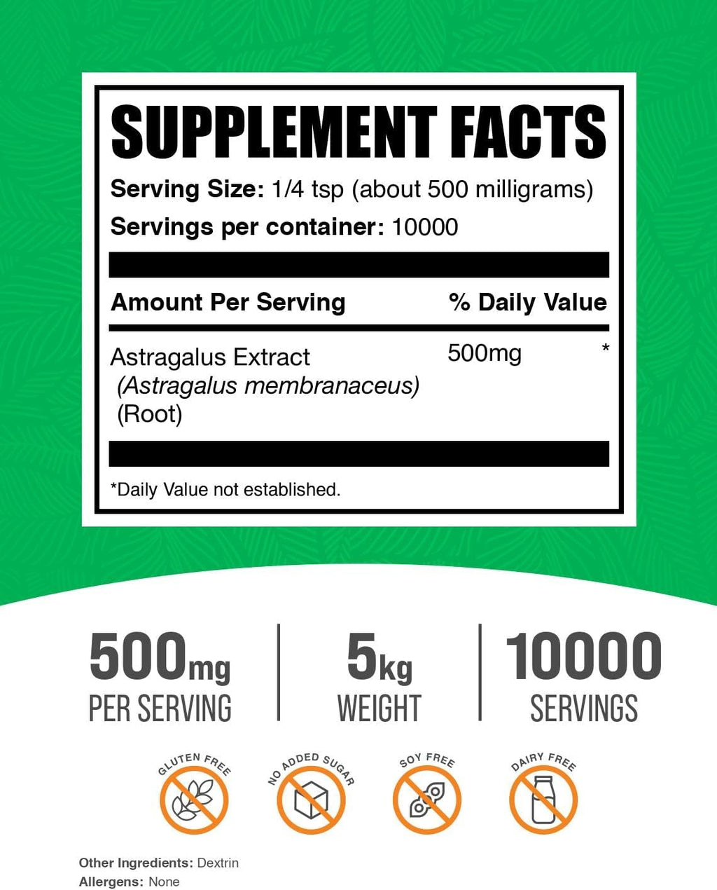 BulkSupplements.com Astragalus Extract Powder - from Astragalus Root, Astragalus Supplement - Vegan & Gluten Free, Astragalus Powder - 500mg per Serving, 1kg (2.2 lbs) (Pack of 5)