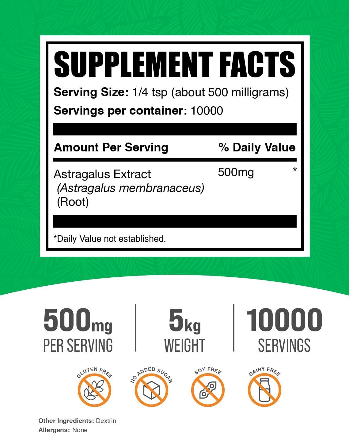 BulkSupplements.com Astragalus Extract Powder - from Astragalus Root, Astragalus Supplement - Vegan & Gluten Free, Astragalus Powder - 500mg per Serving, 1kg (2.2 lbs) (Pack of 5)