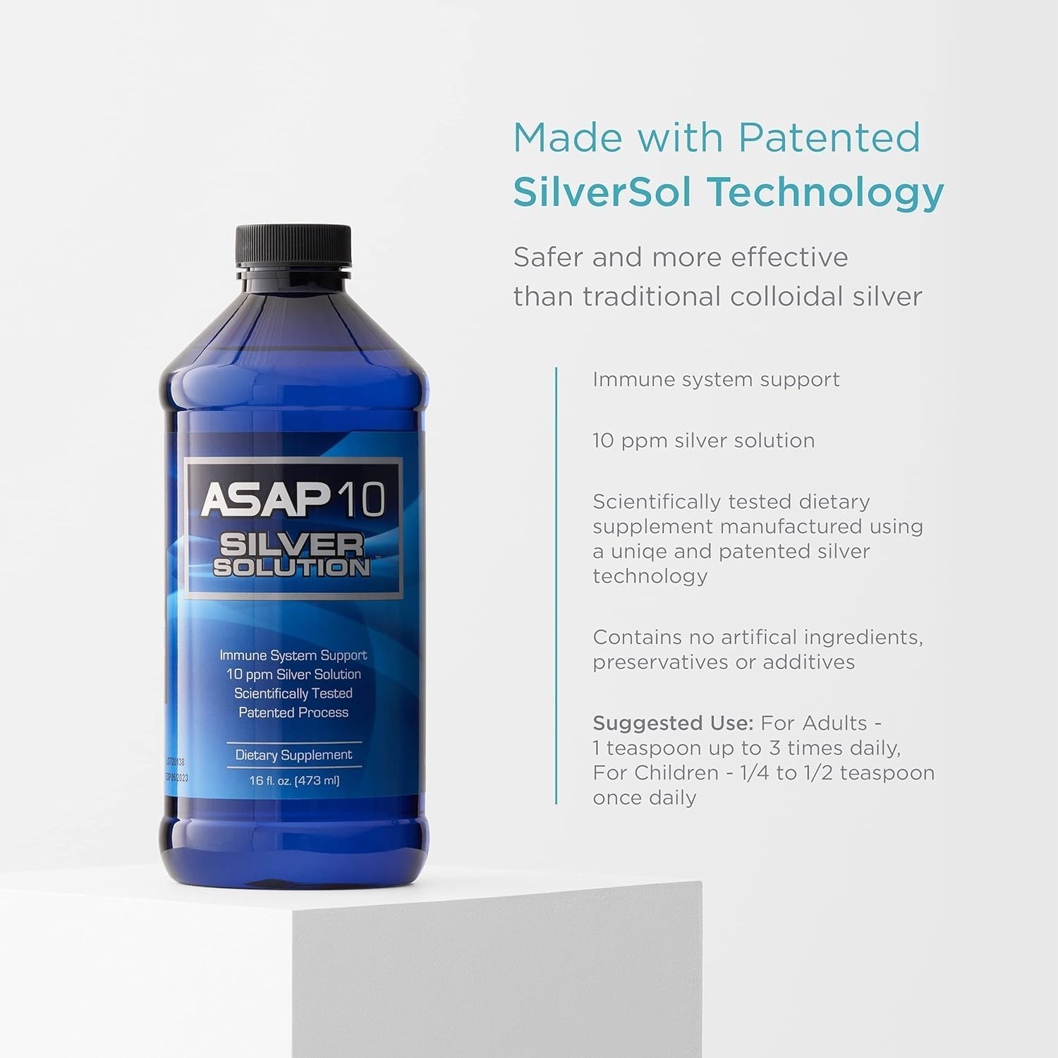 American Biotech Labs - ASAP 10 Silver Solution - Immune System Support, 10 ppm Silver Solution Dietary Supplement - 16 fl. oz.