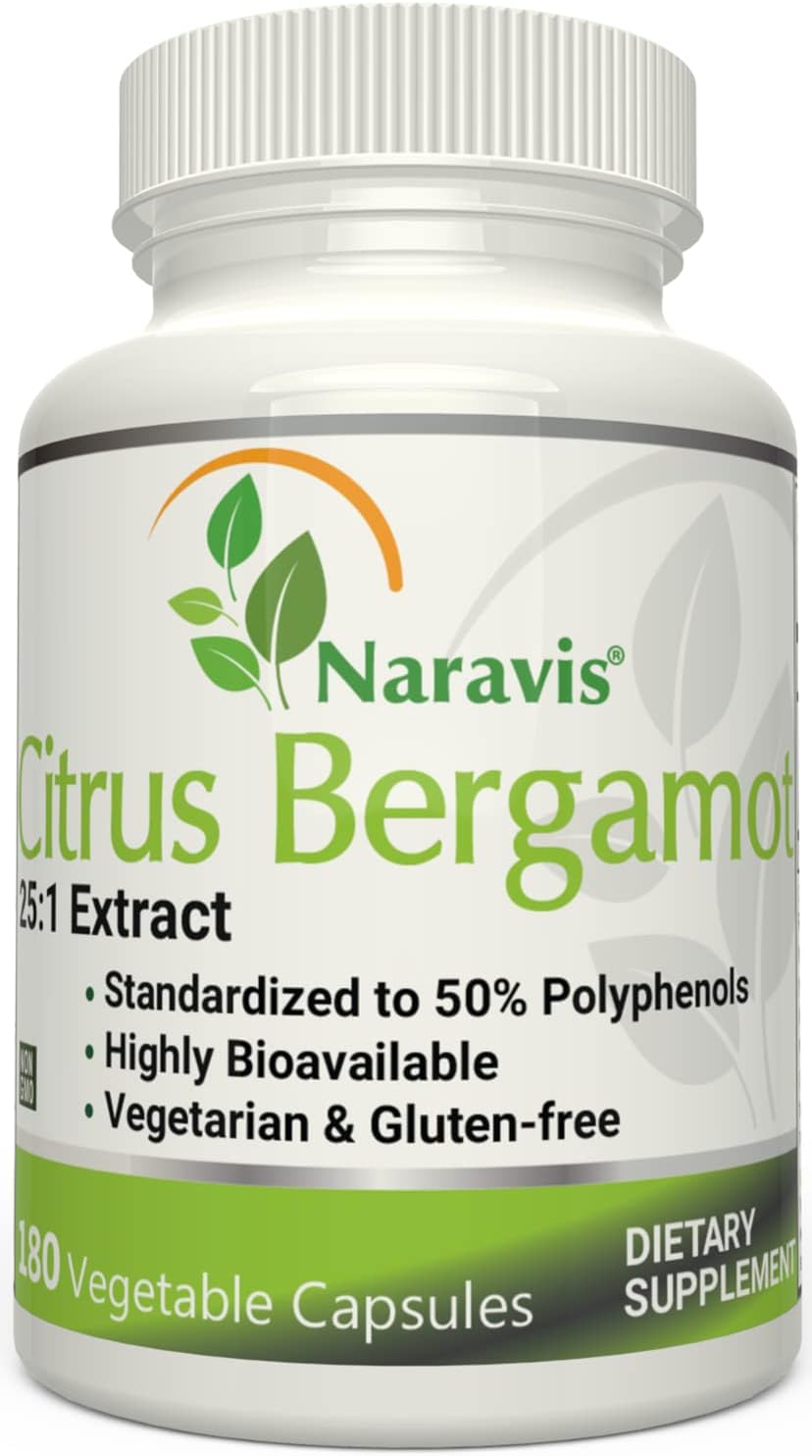 Citrus Bergamot Extract - 180 Capsules - 25:1 Extract - 50% Polyphenols - Black Pepper for Enhanced Absorption - Cholesterol lowering Supplements - Polyphenols Supplement