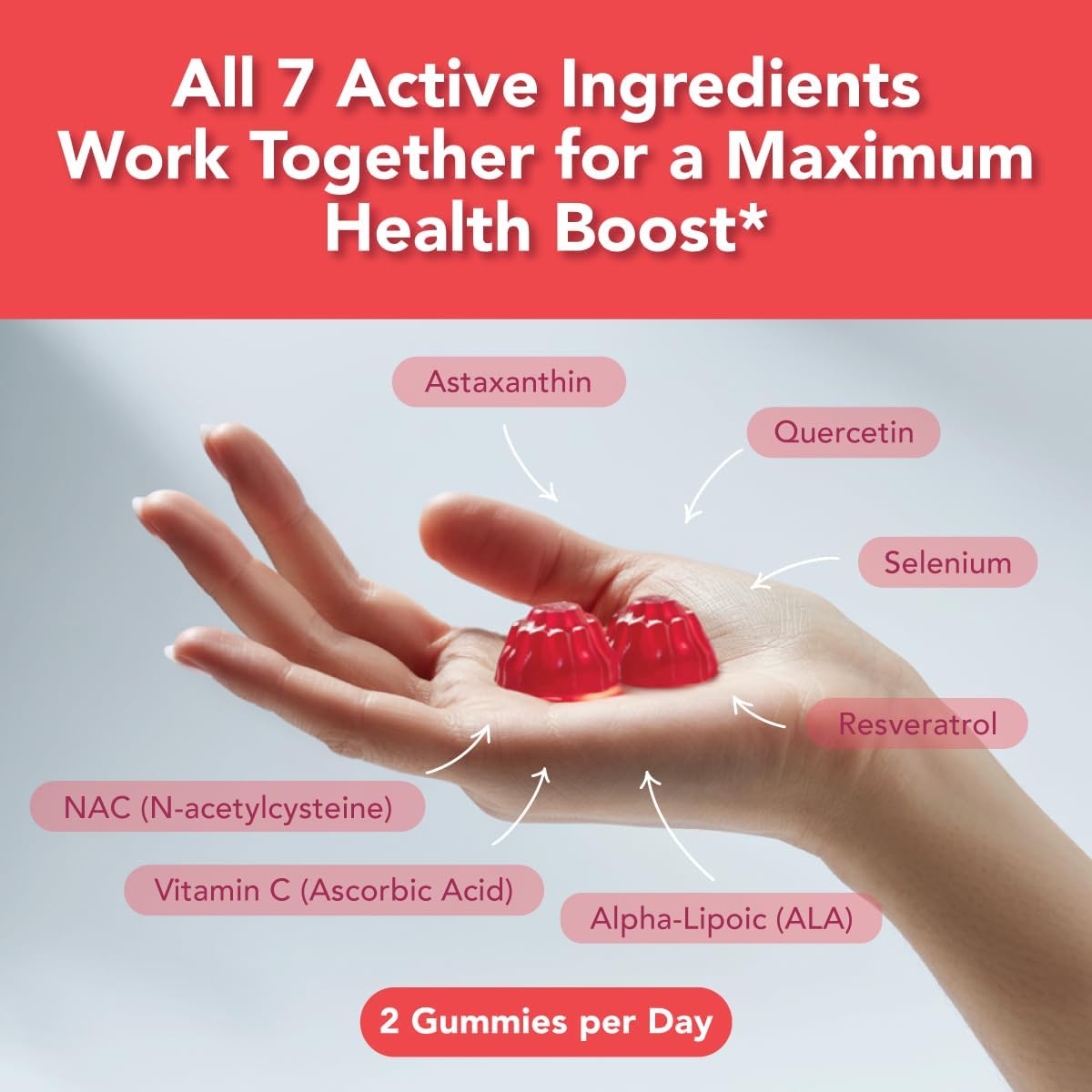 GOJOY 7-in-1 Sugar-Free NAC Gummies – NACsentials 600mg N-Acetyl Cysteine with Vitamin C, ALA, Quercetin & Astaxanthin – Antioxidant & Liver Detox Support – Vegan & Keto-Friendly – 60 Gummies