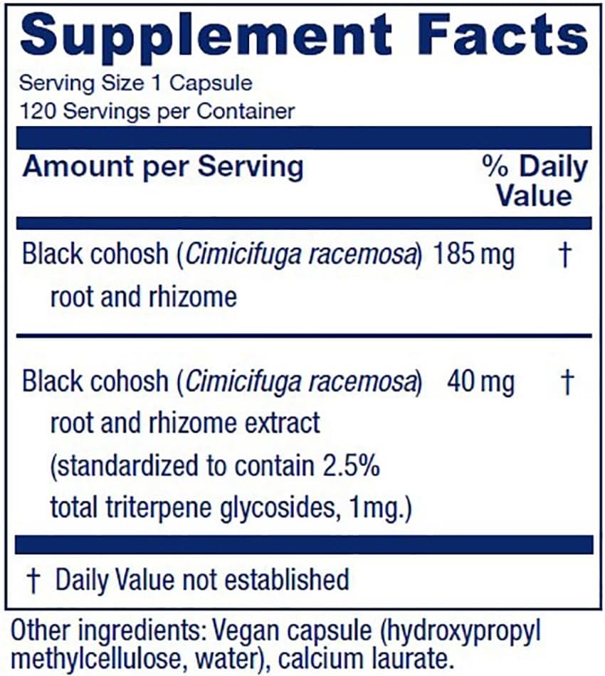 Vitanica Black Cohosh, Cimicifuga Extract Plus, Vegan, 120 Capsules