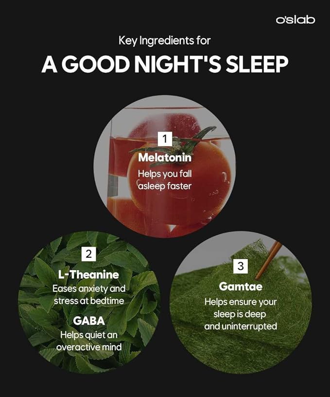 O'slab Nightlitol 2mg Melatonin & L-Theanine 200mg | GABA, Ecklonia Cava Extract Sleep Support Supplement | Natural Flavor Mint Chewables, Non-Pill | Women Wellness | 30 Mints