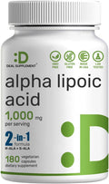Alpha Lipoic Acid 1,000mg, 180 Veggie Capsules – 50/50 R-ALA & S-ALA for Max Bioavailability – Antioxidant Supplement – Energy & Nervous System Support – Non-GMO