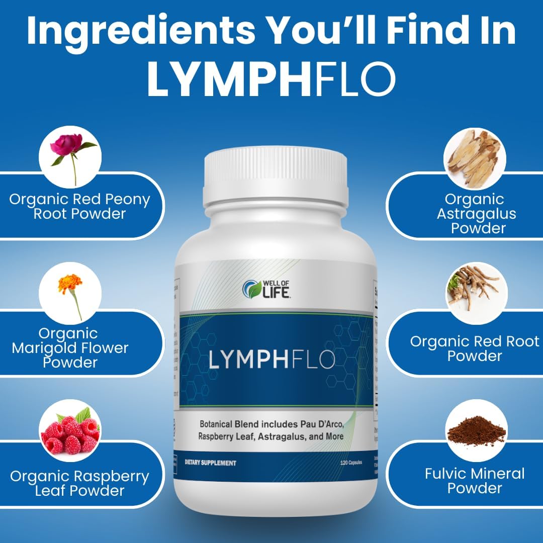 LymphFlo: Herbal Support for Detox, Immunity & Well-Being. Formulated with PAU d’Arco, Cleavers & Red Peony Root in 1100mg, 180 V-Capsules to Optimize Lymphatic Function, Enhance Vitality