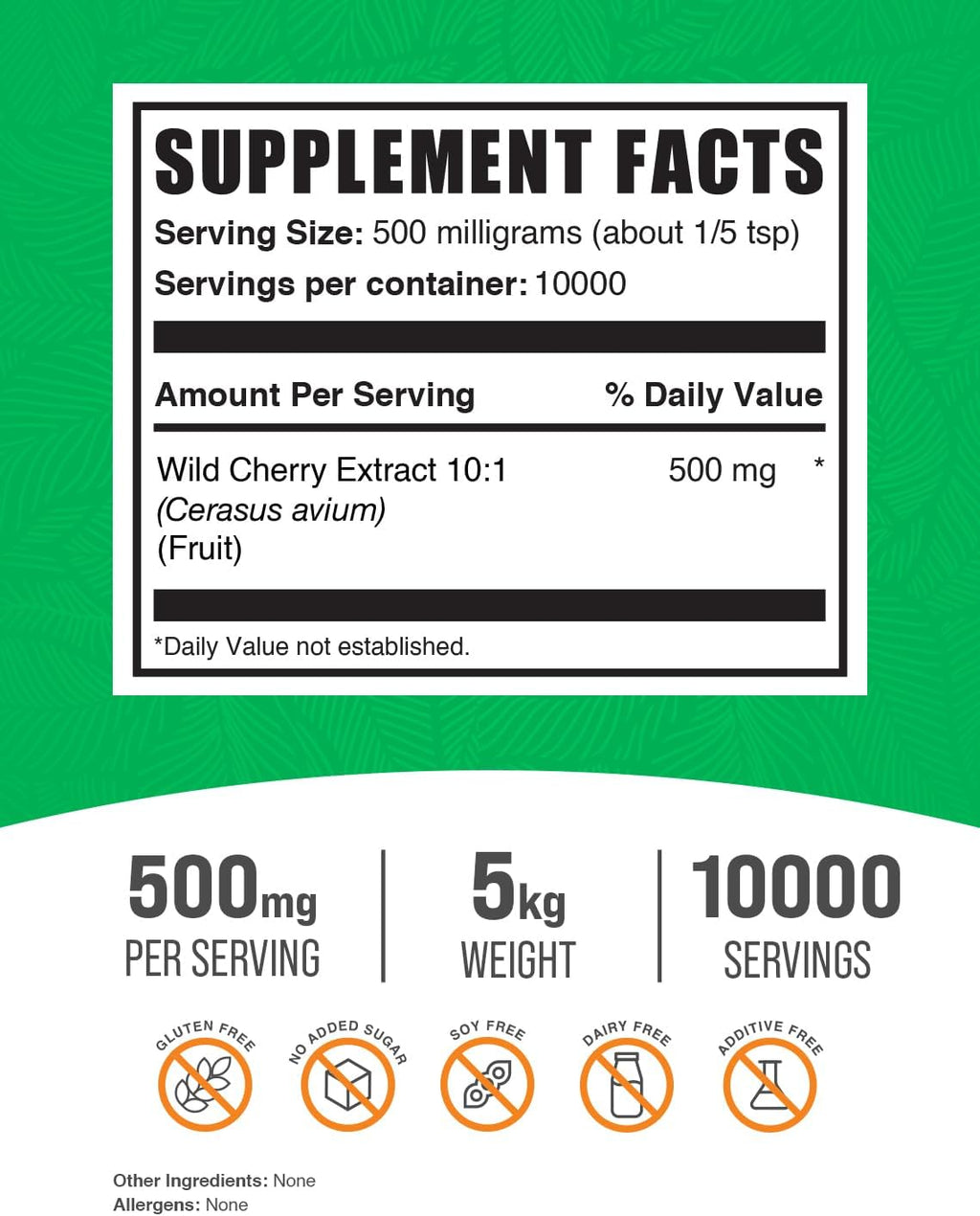 BulkSupplements.com Wild Cherry Extract Powder - Cherry Supplement, Wild Cherry Powder - Herbal Supplement, Gluten Free, 500mg per Serving, 5kg (11 lbs) (Pack of 5)
