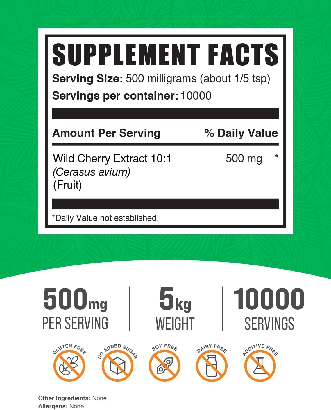 BulkSupplements.com Wild Cherry Extract Powder - Cherry Supplement, Wild Cherry Powder - Herbal Supplement, Gluten Free, 500mg per Serving, 5kg (11 lbs) (Pack of 5)