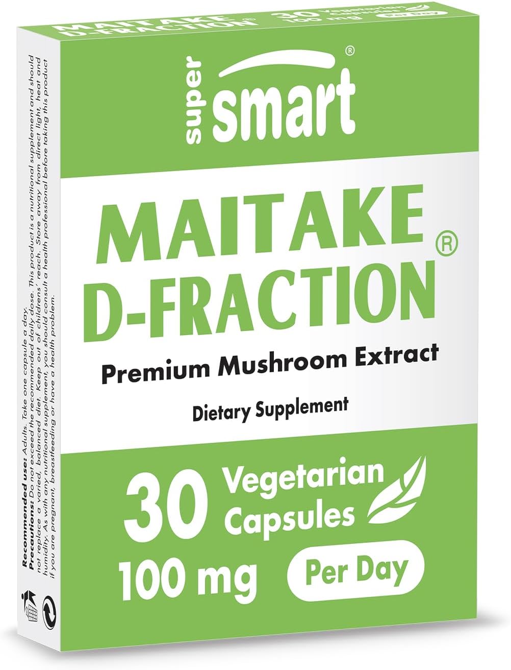 SuperSmart Maitake D Fraction Pro 100mg per Day (Maximum Strength) - Premium Mushrooms Extract Supplement | Non-GMO & Gluten Free - 30 Vegetarian Capsules