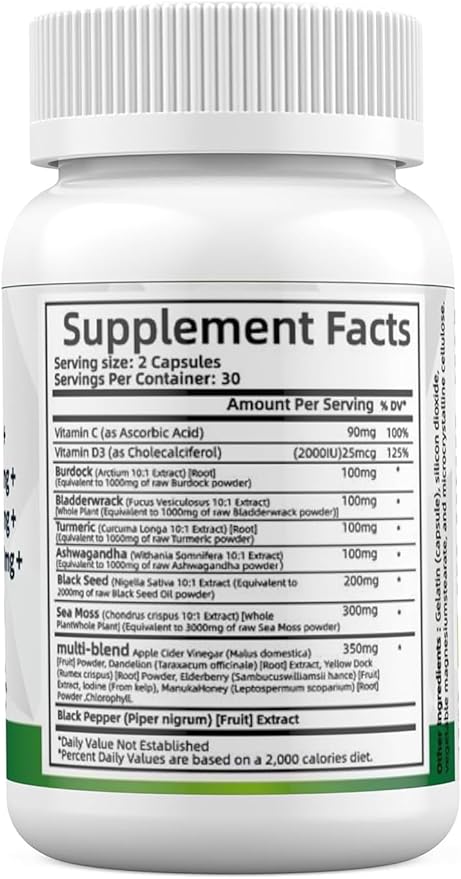 ALODI Super Sea Moss Omnipotent Supplement - with Ashwagandha, Black Seed Oil, Burdock Root, Turmeric, Bladderwrack, Apple Vinegar, Advanced Formula - Tested for Maximum Efficacy in Men and Women
