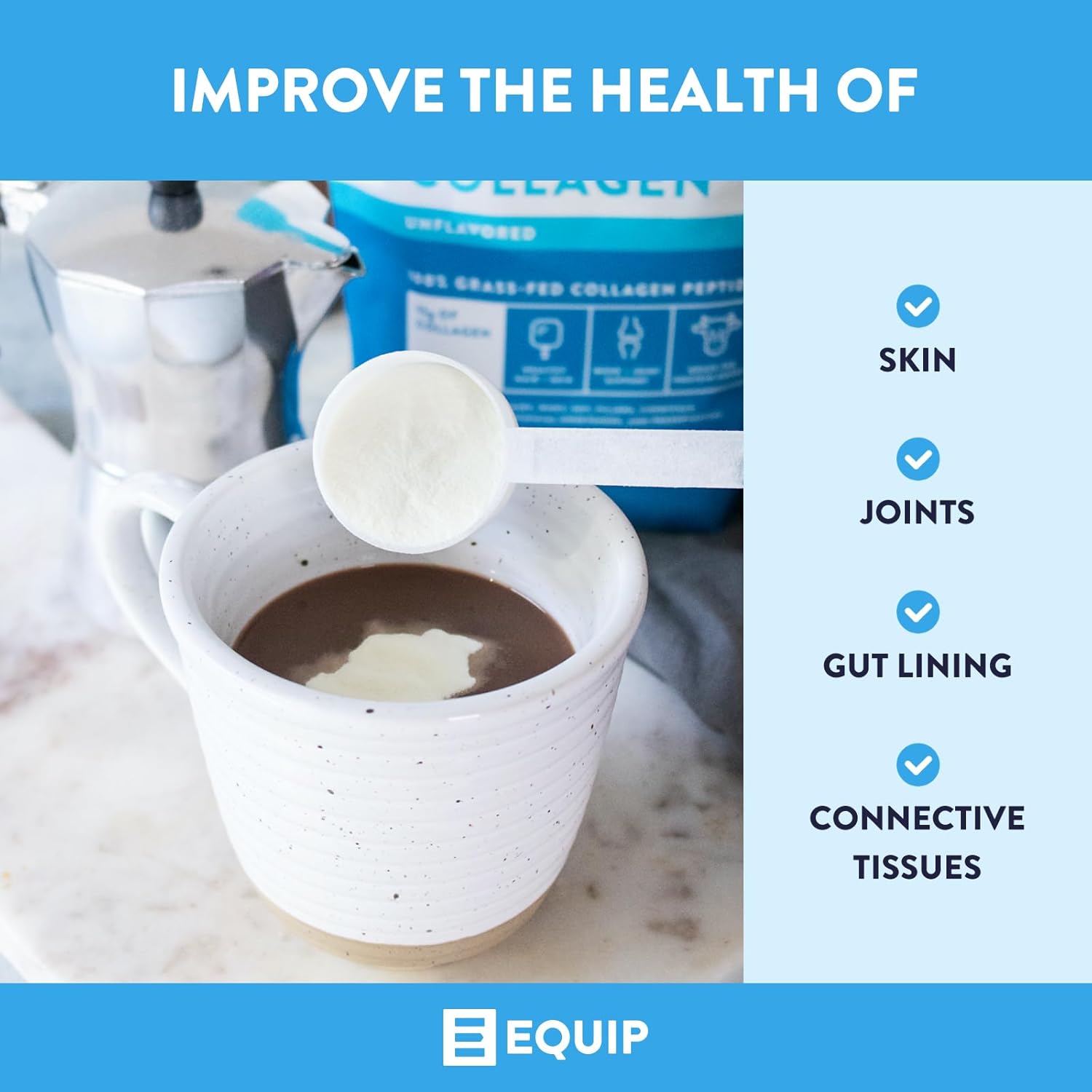 Equip Foods Grass Fed Collagen Powder | Hydrolyzed Bovine Collagen Peptides with Amino Acids | Prime Beef Collagen for Healthy Joints, Skin & Nails | Non-GMO, Paleo Friendly | 30 Servings, Unflavored