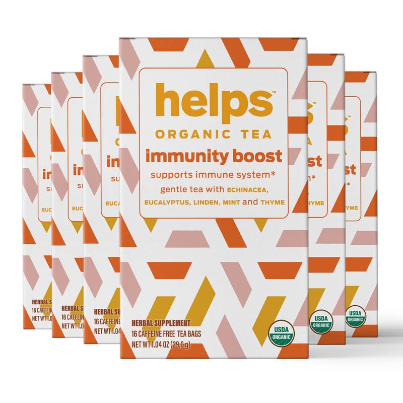 HELPS TEAS | Helps Immunity Boost Tea | Organic herbal blend of Echinacea, Eucalyptus, Mint, Linden, Thyme and Natural Honey Flavor. Facilitates Respiratory Health | 16 Tea Bags - Pack of 6 |