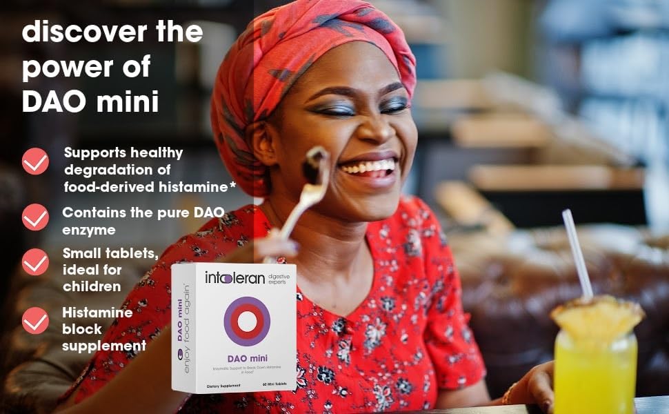 DAO Mini Digestive Enzymes - 60 Tablets | Supplement for Histamine Intolerance & DAO Deficiency | Healthy Histamine Levels | 30,000 HDU Pure Diamine Oxidase (DAO) Enzyme | Coated