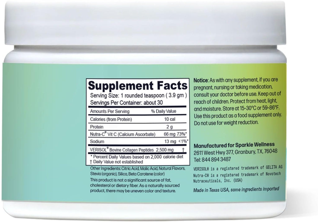 Hydrolyzed Collagen Powder - Sparkle Skin Boost (Tropical Coconut & Pineapple) [30-Serves] Verisol Collagen Hydrolysate Protein Powder Vitamin C Paleo Non-GMO Gluten Free Beauty Supplement Drink