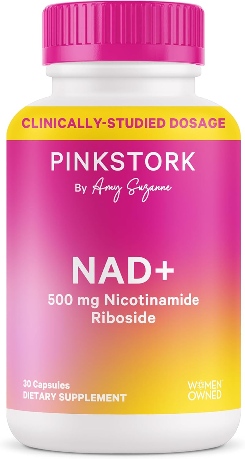 Pink Stork NAD+ Supplement for Women | 500mg Nicotinamide Riboside NR | Clinically-Studied Pure NMN Powder | Brain + Cognitive Support |Energy, Skin Essentials Over 30 | 1 Month Supply