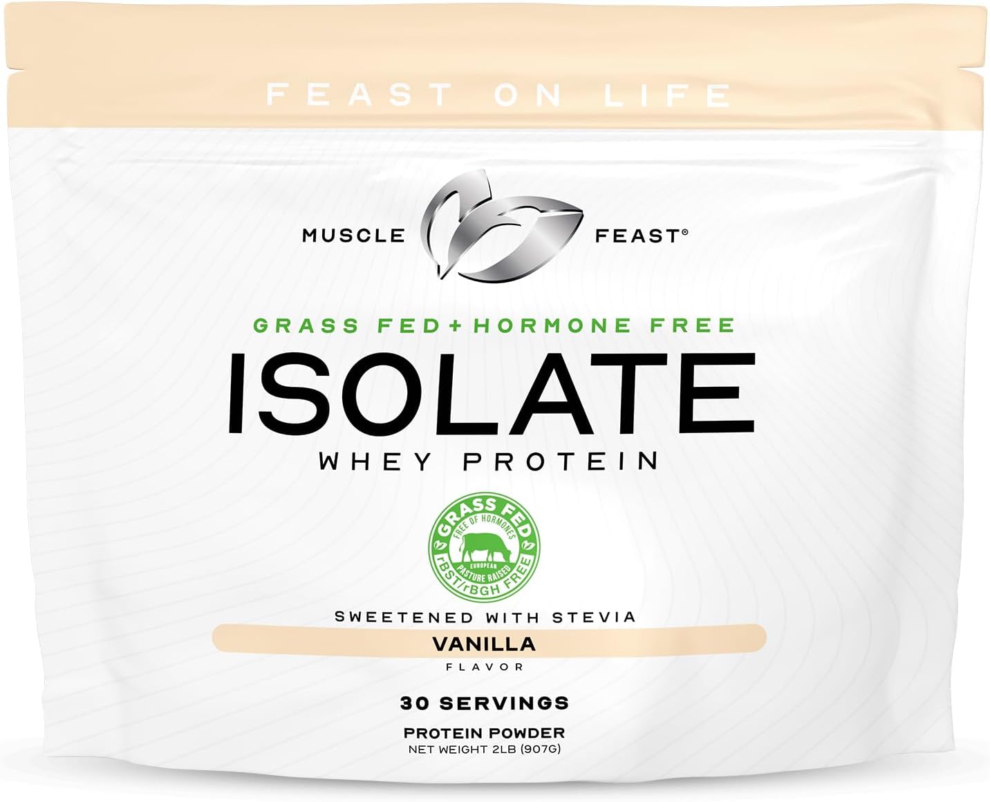 Muscle Feast Grass-Fed Whey Protein Isolate, All Natural Hormone Free Pasture Raised, Whey Isolate Protein Powder for Men and Women, Clean, Gluten-Free, Delicious Isolate Protein - Vanilla, 2lb