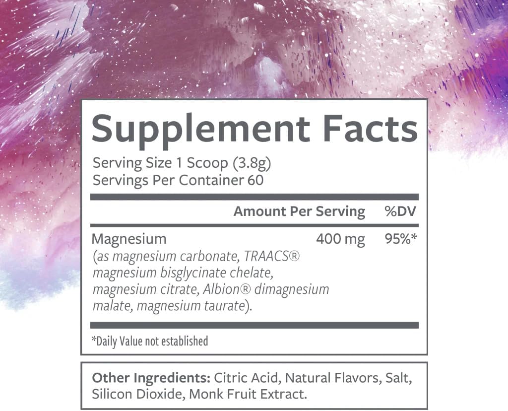 Total Magnesium Complex Powder, Berry Flavored Magnesium Supplement for Sleep Stress & Digestion Advanced 5-blend Formula with Glycinate, Citrate, Malate, Taurate, Carbonate, 60 Servings