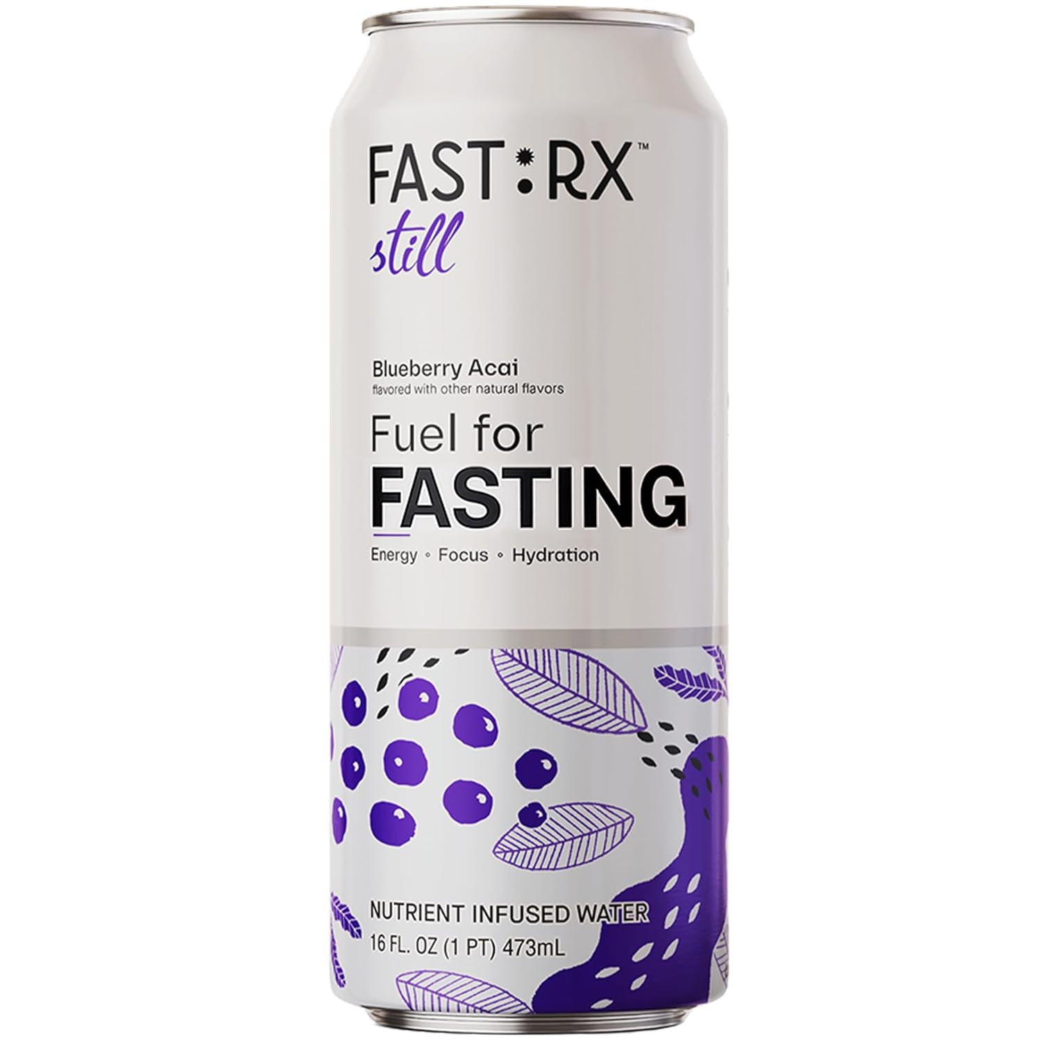 FASTRX Blueberry Acai Still Fasting Electrolyte Drink – Hunger Suppressant, Includes Essential Electrolytes and Vitamins, De-Sugared Blueberry Juice – Zero Sugar, 16 Fl Oz, Pack of 12