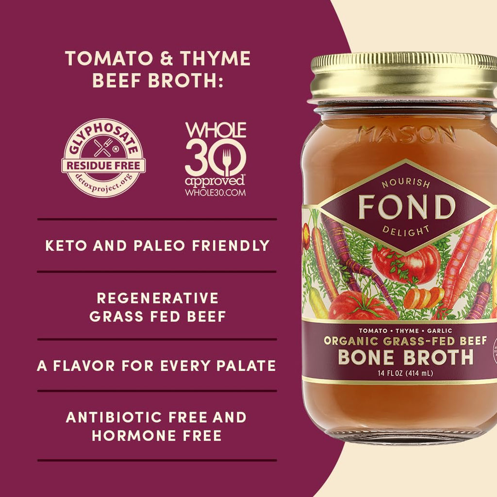 FOND Grass-fed Regenerative Beef Bone Broth infused with Organic Tomato & Thyme