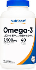 Nutricost Omega 3 Fish Oil - 2500MG, 120 Softgels (40 Serv) - Fish Oil, Wild Caught! 1200mg EPA 850mg DHA - Non-GMO, Gluten Free