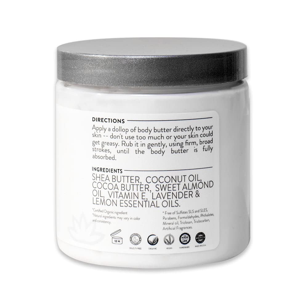 GLIMMER GODDESS Organic Whipped Body Butter - White Ginger & Amber, Vegan, 24 Hr Hydration, Less Stretch Marks, All Skin Types, Child-Safe, Organic, 8 oz