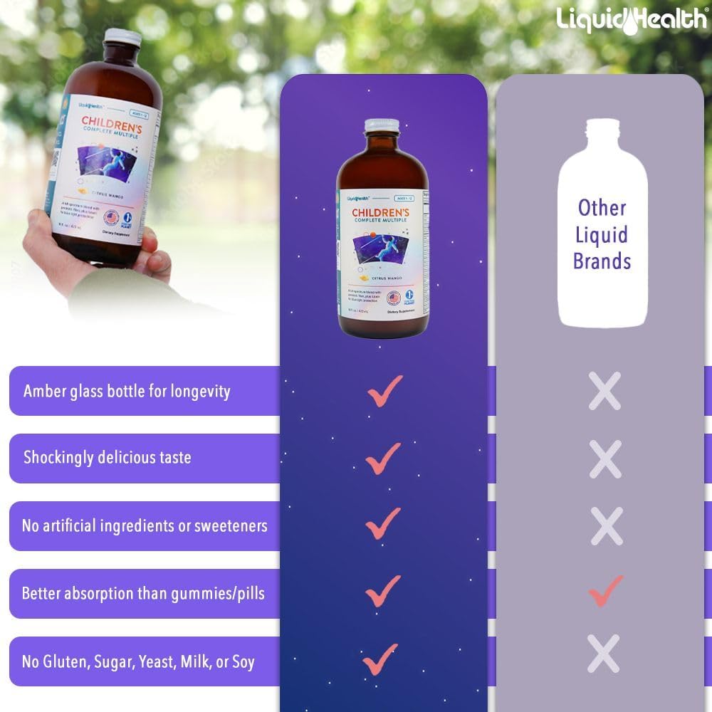LIQUIDHEALTH Children's Complete Liquid Multivitamin for Kids, Toddlers - Essential Vitamins, Nutrients & Minerals, Immune Support, Gut Health - Made in USA, Vegan, Non GMO, Sugar-Free (16 oz)