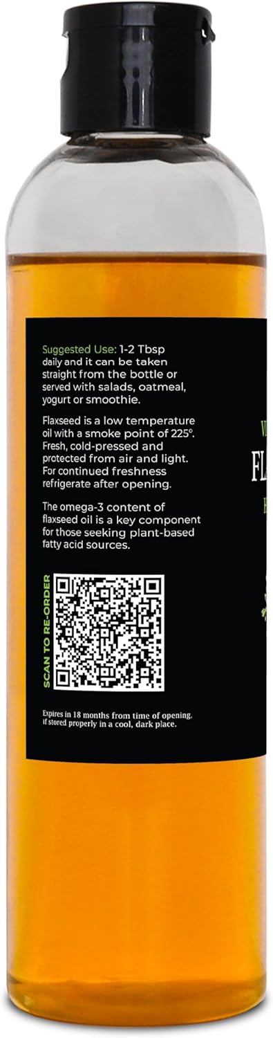 GreenIVe Flax Seed Oil Organically Grown100% Pure Cold Pressed High Vegan Omega Fatty Acids (8 Fl Oz)