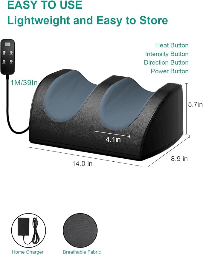 Foot Massager with Heat and Foot Massage, Electric Foot Massager with Cord Remote Control, Birthday Gifts for Mom and Dad (Black - Corded Electric)