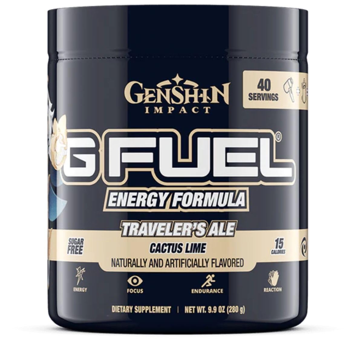 G Fuel Genshin Impact Energy Drink Powder, Pre Workout Caffeine Mix for Gaming, Sugar Free Focus Amino, Vitamin + Antioxidants, 9.9oz (Cactus Lime, 40 Servings)