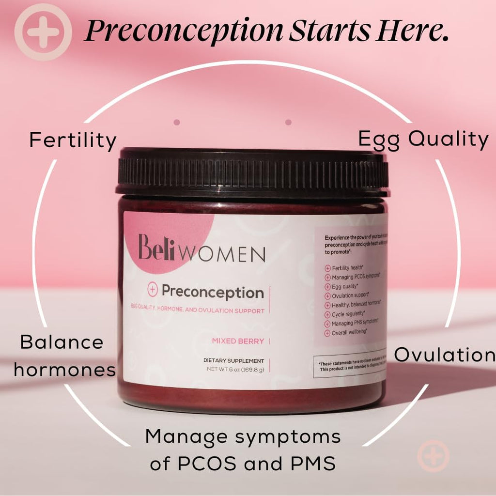 Beli Preconception Supplement for Fertility, Egg Quality, PCOS, Hormones, and Ovulation. Berry Flavored Drink Mix Powder - Support for PCOS & PMS. Made with Inositols, CoQ10, Acai, NAC and More.