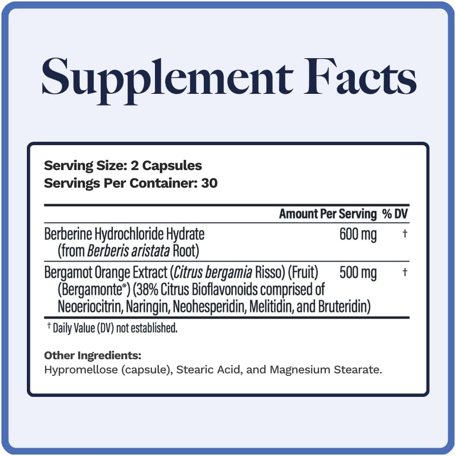 Berbercol | 500mg Citrus Bergamot (as Bergamonte) & Berberine | Naturally Supports Heart Health and More | 60 Capsules