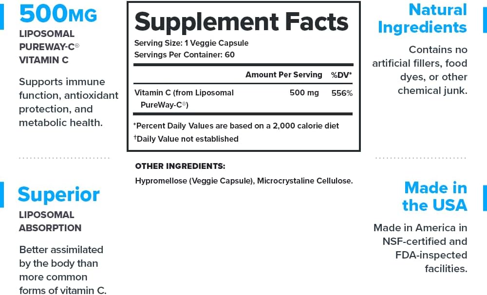 LEGION Liposomal Vitamin C Supplement - High Absorption Liposomal VIT C Supplement for Women & Men - Natural Vitamin C Supplements for Immune System Support (60 Vitamin C Capsules)