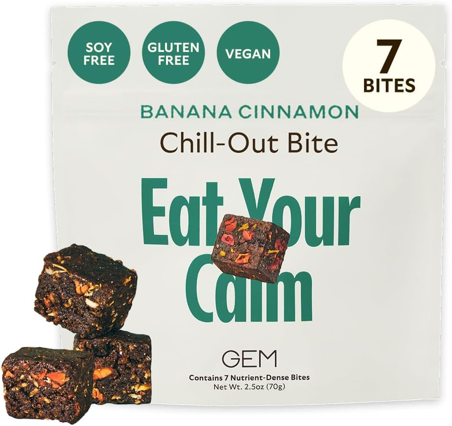 GEM Chill-Out Calm Bite | Supports Calm Mind & Clarity | Magnesium L-Threonate, Golden Chlorella, Lemon Balm | Holistic Non-Habit Forming | Gluten Free, Soy Free, Banana Cinnamon (7 Count)