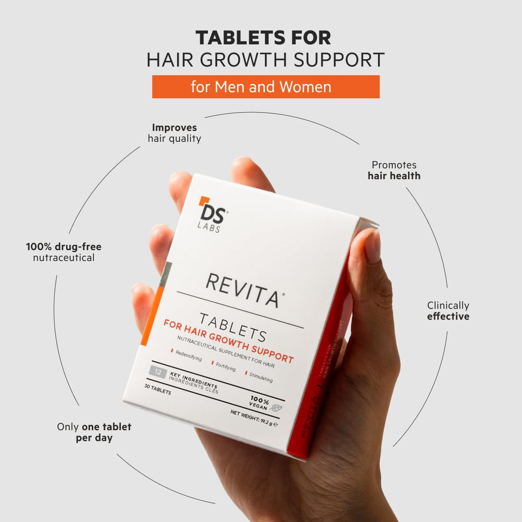 DS Labs Revita Tablets - Hair Vitamins for Density Support, Supplement for Thicker, Stronger Looking Hair, Zinc, Iron, Magnesium, Melatonin, Vitamin D & Biotin Vitamins for Women & Men, 90 Tablets