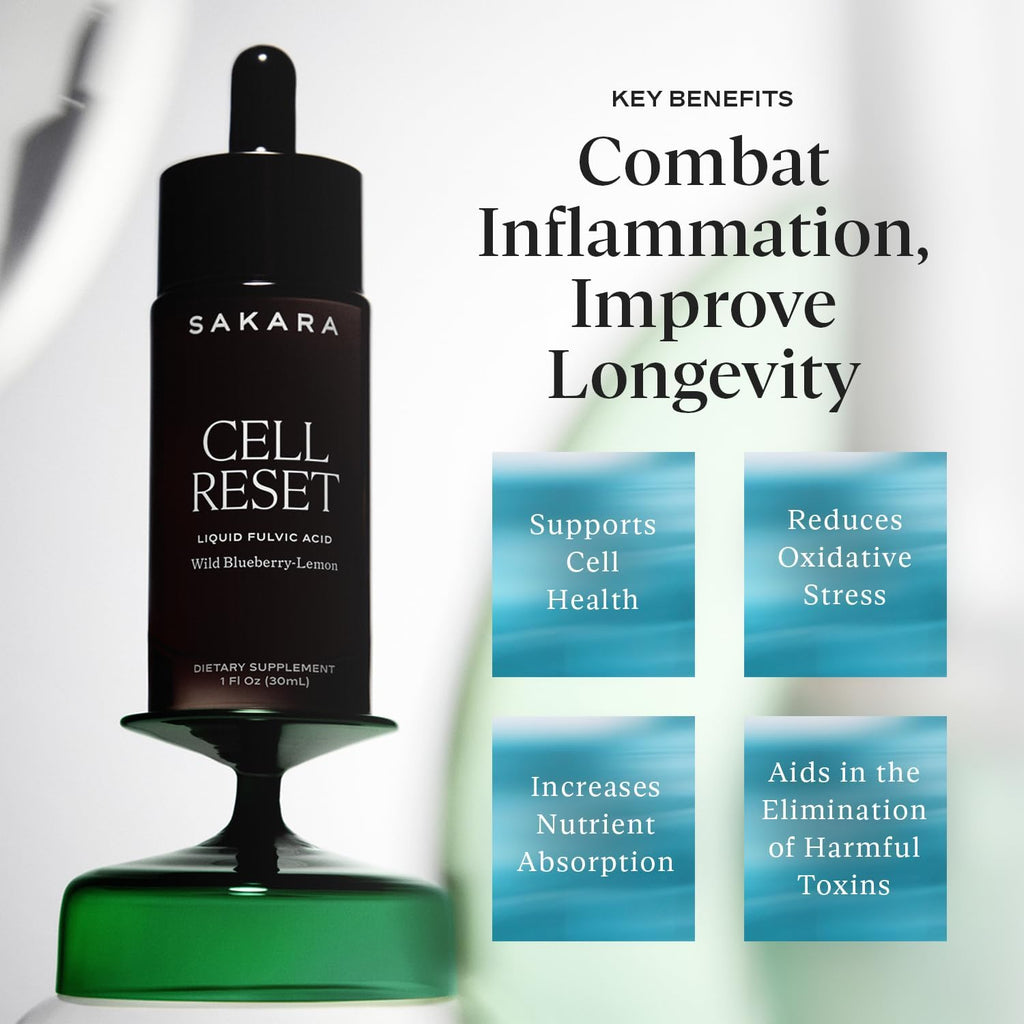 SAKARA Cell Reset Liquid Fulvic Acid Complex - Wild Blueberry-Lemon Mineral Tincture for Cellular Health - Natural Antioxidant Drops for Vibrant Wellness - Premium Bioavailable Formula, 1 Fl Oz (30ml)