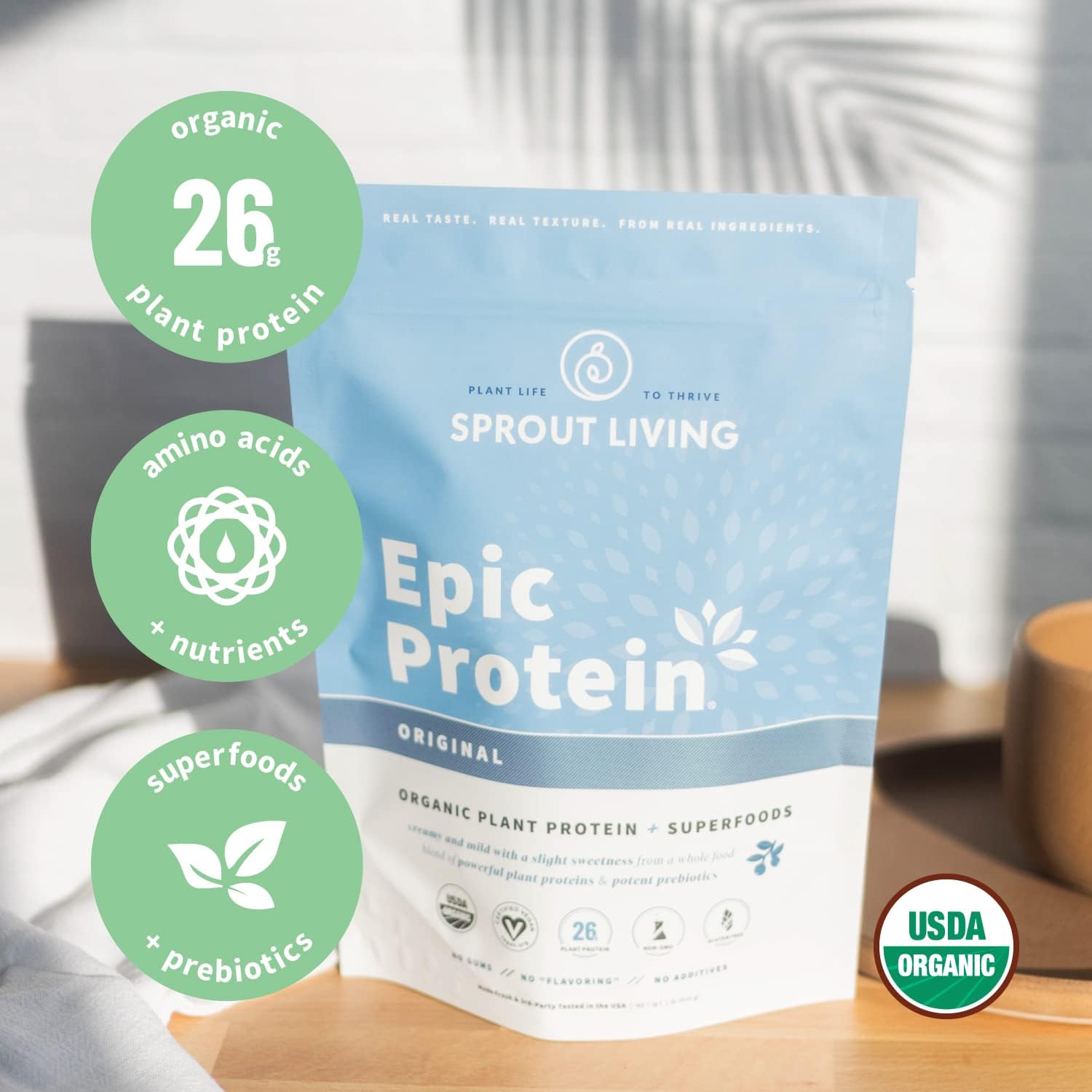 Plant Based Protein & Superfoods Powder, Original, Unflavored | Organic Protein Powder, Vegan, Non Dairy, Non-GMO, Gluten Free, Sugar Free, Perfect Keto Drink Mix (1 lb)