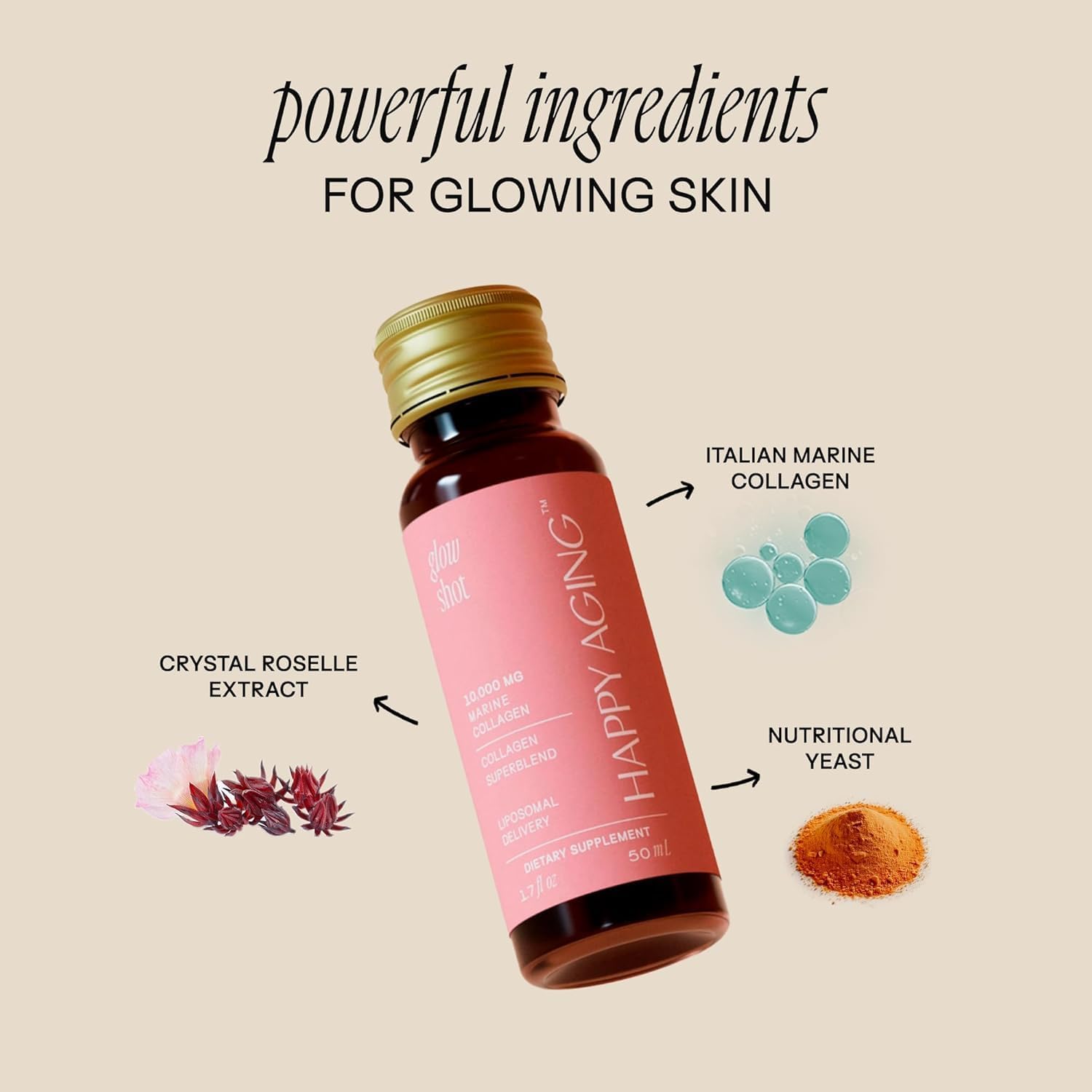 Glow Shot | 10,000mg Marine Collagen Liquid Drink | Advanced Liposomal Collagen for Women | Hydrates Skin | Supports Hair & Nails | Firms & Smooths | Non-GMO | Ready-to-Drink | 10 Shots